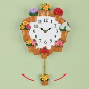 Hand-Painted Hanging Flower Pot Pendulum Wall Clock