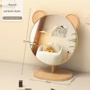 TOOLKISS Cartoon Bear Ear Glasses Tabletop Makeup Mirror – Large Wooden Swivel Vanity Mirror for Desk, Perfect for Makeup, Skincare & Grooming