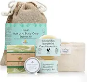 The Natural Spa Hair and Body Wash Set | Shampoo, Conditioner & Soap Bundle, Deodorant, Washcloth, Travel Bag (Fresh)