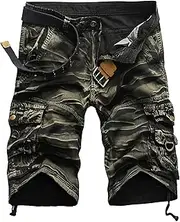 [PHJTOMK] Mens Buckle Zipper Twill Cargo Shorts Loose Fit Outdoor Camouflage Short Casual Multi Pockets Shorts, Camo 1-1, 34