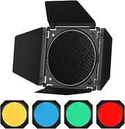 Domary BD-04 Barn Door Barndoor Kit with Honeycomb Grid 4 Color Gel Filters for 7 Inch Standard Reflector Replacement for SL60W SL150II SK400II Studio Light Portrait Still Life Photography