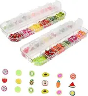 Vaguelly 2 Boxes Assorted Color Nail Sequins Polymer Clay Filling Tools for DIY Nail Art Manicure Fruit Shapes for Sparkling