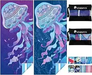 LOADSFUN 2 Pack Microfiber Oversized Lightweight Beach Towel, 71"x 32" Large Thin Sand Free Towels Travel Swim Pool Yoga Gym Camping for Women Men Beach Essentials Accessories