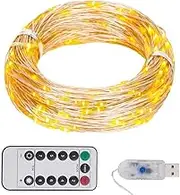 vidaXL Warm White LED String Light 30m, 300 LEDs Copper Wire, 8 Lighting Modes with Remote Control, Indoor Outdoor Holiday Decoration