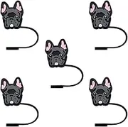 French Bulldog Dog Silicone Straw Covers for Stanley Cup, Reusable, Cute Toppers Accessories for Tumblers, 5PCS Decorative & Personalized Straw Cover Cap (s2) - Mother’s Day