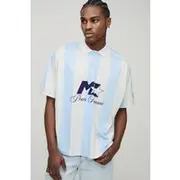 Mens Light Blue Oversized Homme Collared Stripe Sports Top