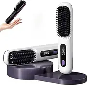 Numoya GoBrush PRO Portable Straightener - Rechargeable Cordless Hair Straightener Comb, Ionic Heated Brush (White)