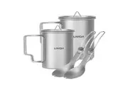 Lixada Ti Camping Cup with Lid 300ml and 200ml Coffee Mug Set with Spork for Camping Hiking Travel (Silver)
