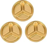 VICASKY 3Pcs Gold Stainless Steel Seasoning Dishes with Three Compartments Stylish Serving Plates for Condiments Appetizers and Desserts Round Design