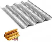 WizeFolk Baguette Bread Pan,4 X 6.5cm Channel Loaf French Bread Baking Trays,30.3 x 37.5cm Premium Nonstick Perforated Baguette Pan Perfect for Creating Crisp Golden-Brown Crust(Silver)
