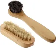 GOOHOCHY 2pcs Nail Cleaning Brush Set Facial Cleansing Brush Exfoliating Scrub Natural Bristle Wood Handle Easy to Use