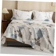 100% Cotton Floral King Size Sheets Set Deep Pockets, Blue Flowers Printed on