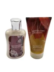 Bath & Body Works Japanese Cherry Blossom Body Lotion Aloe Vera Grapeseed +Scrub