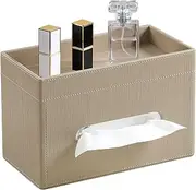 MEIBOOCH Plus Size Tissue Box Cover Rectangle, PU Leather Tissue Box Holder with Storage Tray, Decorative Organizer Tissue Holder for Bathroom, Bedroom Dresser, Night Stand, Office (Wooden Color)