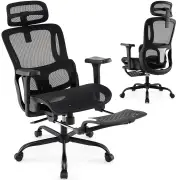 CostwayErgonomic Office Chair Swivel Computer Desk Chair with Rotating Headrest-Black