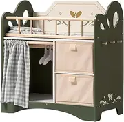 ROBUD Baby Doll Bed as Great Gift to Kids' Birthday, Sturdy Baby Doll Crib Made of Wood,Doll Crib with Storage and Bedding,Green