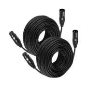 MIKIZ XLR Cables 50' 2 Packs Premium Balanced Microphone Mic Cord 3 Pin Black