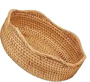 Whalehub Natural Rattan Round Fruit Basket Bowls, Hand Woven Decor Serving Baskets, Wicker Storage for Dinning Room (Wave-Medium)
