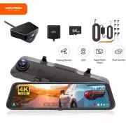 WOLFBOX 4K Dual Front and Rear Camera Mirror Dash Cam Car Parking Monitor 64GB