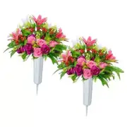 Artificial Cemetery Flowers with Vase, Set of 2 Artificial Rose Lily Bouquet