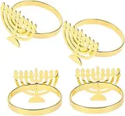 Pack Hanukkah Napkin Rings Christmas Decorations for Home Gold Candle Holder for Dinner Table Menorah-Shaped Napkin Holders