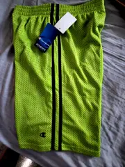 Champion Boys XL Logo Mesh Shorts Limon Black POCKETS NWT