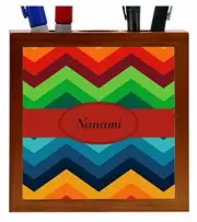 Rikki Knight Nanami Name on Fall Colors Chunky Chevron Design 5-Inch Tile Wooden