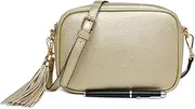 [She & Bags] Women's Classic Design Lightweight Vegan Leather Crossbody Shoulder Handbag Practical Ladies Casual Messenger Handbag With Tassel Charm