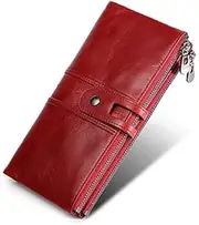 [Generic] Men Women Genuine Leather Phone Wallet Clutch Purse Card Cash Coin Holder (Red)