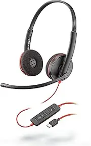 Plantronics - Blackwire 3220 USB-C Wired Headset - Dual Ear (Stereo) with Boom Mic - Connect to PC/Mac via USB-C - Works with Teams, Zoom, Black, Standard