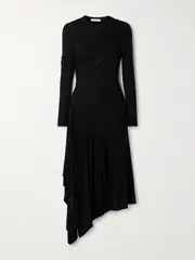 [HELMUT LANG] HELMUT LANG - Draped Asymmetric Stretch-lyocell Jersey Midi Dress - Black - small small Black