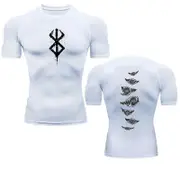 Anime Berserk Guts Men's Compression Shirt Fitness Sport Running Tight Gym TShirts Athletic Quick Dry Tops Tee Summer white M