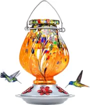 Hummingbird Feeder, Hand Blown Glass Hummingbird Feeders for Outdoors Hanging, 2
