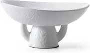 Kritkin White Decorative Bowl Ceramic Moss Bowl 9.6 x 9.8 Inch Pedestal Decorative Bowl Large Stoneware Fruit Bowl Artificial Moss Bowl Centerpiece for Kitchen Counter Top Living Room Home Decoration