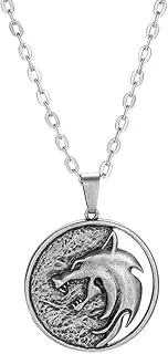 [hanreshe] Witcher Necklace Wild Hunt Medallion Necklace Witcher Pendant Women Men Punk Jewelry Pendant Wolf Metal Chain Witcher Cosplay