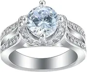 [VPbao] Vintage Round Crystal Plated 925 Silver Cubic Zirconia Promise Rings White