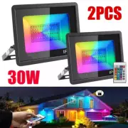 2X 30W LED Flood Light RGB Colour Change Floodlight Outdoor Security Garden Lamp