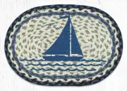 Set of 2 Braided Jute Oval Placemat/Trivet/Swatch. SAILBOAT. Earth Rugs.10 x15"