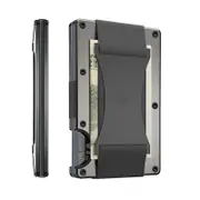 Nevenka Slim Wallet for Men Aluminum RFID Blocking Front Pocket with Money Belt-Grey