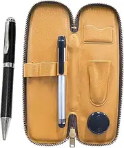 S-ALST-PD01 Zipper Compact Pen Case, Metal Touch Stick Silver and Carbon Fiber Rotating Ballpoint Pen Set