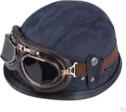 Open Face Motorcycle Helmets Vintage Pilot Style Adult Leather Helmet with Goggles Retro Motorcycling Scooter Half Helmets for Men Women H,Large