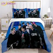 v1893 Bed Sheets Stray Kids Kpop Quilt Duvet Cover Set Comforter Cover Pillowcase Double3-Piece Bedding Set (1 Duvet Cover + 2 Pillow Shams) Bed Shee