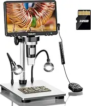 DM9 7" Digital Microscope: 1080P 1200X Coin Microscope Magnifier, 12MP Ultra-Precise Focusing LCD Soldering Microscopes for Adults, PC View, 32GB
