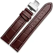 FULNES Genuine Leather watchband with Butterfly Clasp Bands Croco Bracelet for Men Straps 12 13 14 15 16 17 18 19 20 21 22 23 24 mm (Color : Brown White, Size : 20mm)