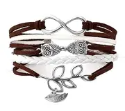 [JewelryHouse] Handmade Owl Sideways Tree of Life Braided Leather Rope Bangle Bracelet