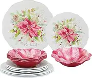 UPware 12-Piece Melamine Dinnerware Set, Includes Dinner Plates, Salad Plates, Bowls, Service for 4 (Joyful Holiday), A_1358