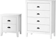 Oikiture 4 Chest of Drawers and Bedside Table Vintage Bedroom Set White