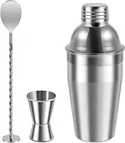 3 Piece Cocktail Shaker Set, 750ml Bartender Kit with Cocktail Shaker Measuring Jigger and Mixing Spoon, Professional Bar Tool Set, Stainless Steel Martini Shaker Set Bar Mixer Set for Bars (750ml)