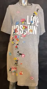 10 MOSCHINO $1029 Floral Ants Cute Love Flowers Grey Sweater Pockets Dress