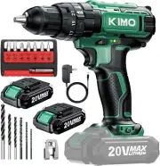 KIMO Hammer Drill - 20V 2X Battery Hammer Drill Cordless Drill Set, 3/8" Keyless
